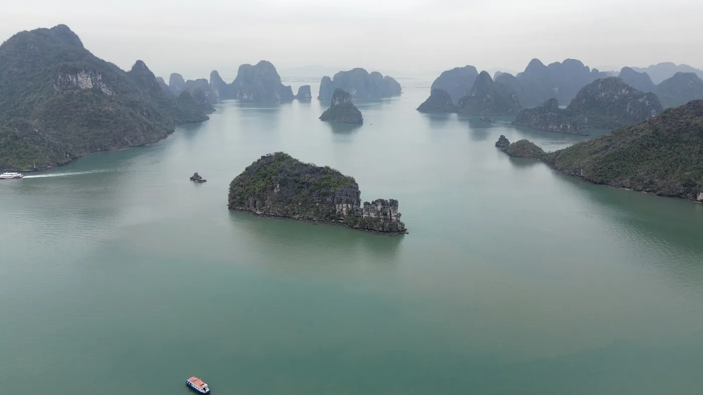 Emerald waters and limestone peaks in Ha Long Bay, Vietnam